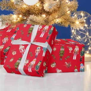 Waterverf Kerst Notenkrakers Collage Cadeaupapier