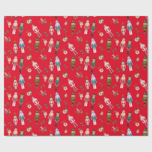 Waterverf Kerst Notenkrakers Collage Cadeaupapier (Vlak)