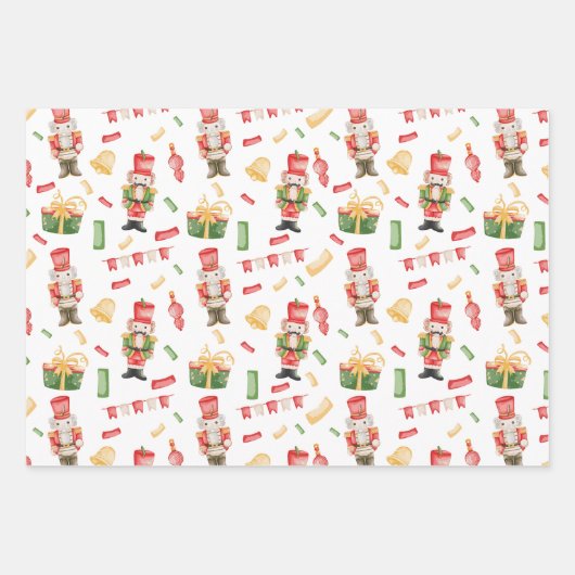 Waterverf Kerst Notenkrakers en Decoraties Inpakpapier Vel (Voorkant 2)