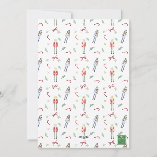 Waterverf Kerst Notenkrakers & Garland Foto Feestdagenkaart (Achterkant)