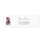 Waterverf Kerst Octopus met een kerstmuts Etiket (Voorkant)