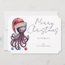 Waterverf Kerst Octopus met een kerstmuts