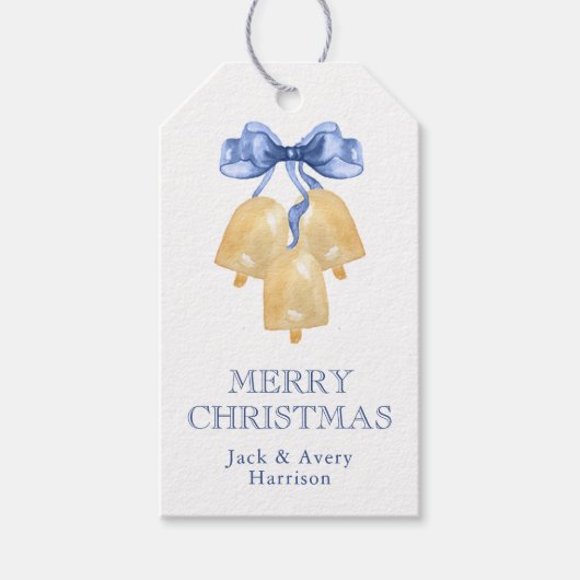 Waterverf kerst- of trouwklokken cadeaulabel (Voorkant)