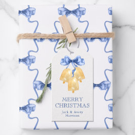 Waterverf kerst- of trouwklokken cadeaulabel