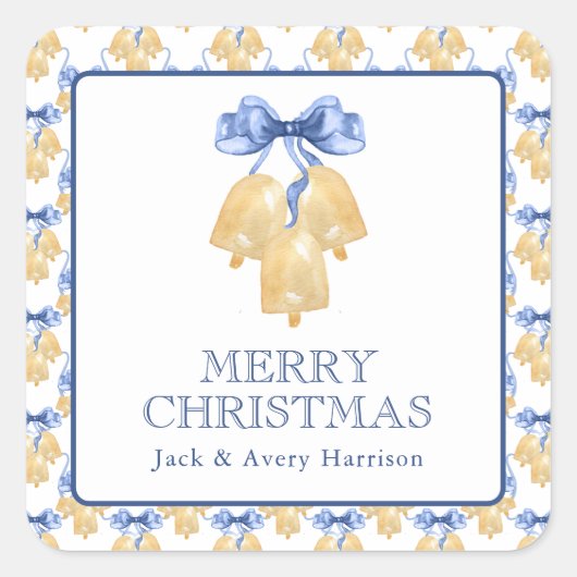 Waterverf kerst- of trouwklokken vierkante sticker (Voorkant)