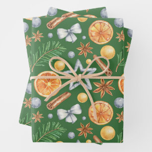 Waterverf Kerst Oranje Specerij, Groenblijvend Inpakpapier Vel