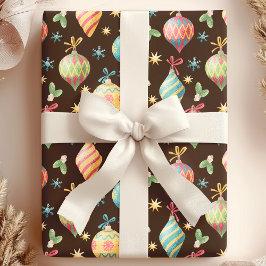 Waterverf Kerst Ornament Bruin Vakantie Cadeaupapier
