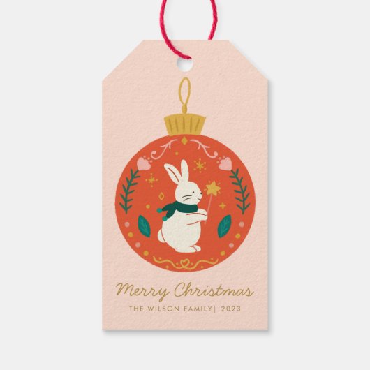 Waterverf Kerst Ornament Bunny Cadeaulabel (Achterkant)