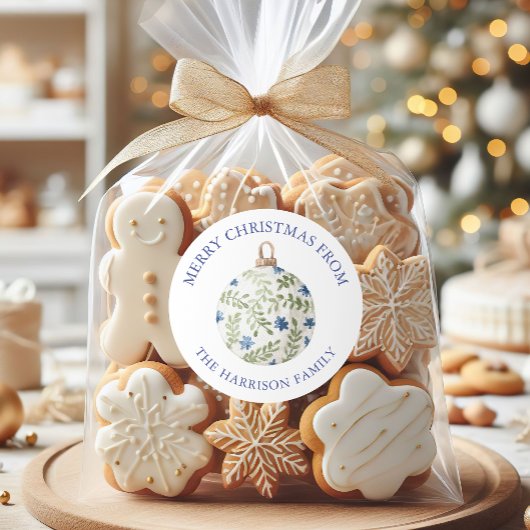 Waterverf Kerst Ornament Cadeau Ronde Sticker