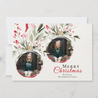 Waterverf Kerst Ornament Familie 2 Foto Feestdagenkaart