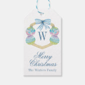 Waterverf Kerst Ornament Monogram Crest Cadeaulabel (Voorkant)