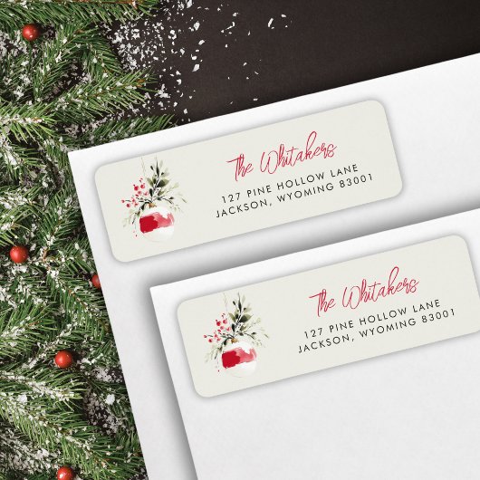 Waterverf Kerst Ornament Retouradreslabel Etiket