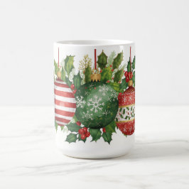 Waterverf Kerst Ornamente Hulst Guirlande Koffiemok