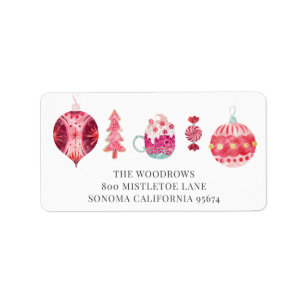 Waterverf Kerst Ornamente Retouradres Etiket