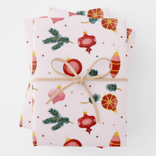 Waterverf Kerst Ornamente Roze Inpakpapier Vel