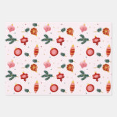 Waterverf Kerst Ornamente Roze Inpakpapier Vel (Voorkant)