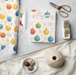 Waterverf Kerst Ornamenten & Sneeuwvlokken - Cadeaupapier