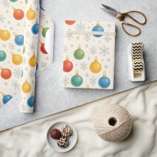 Waterverf Kerst Ornamenten & Sneeuwvlokken - Cadeaupapier (Crafts)