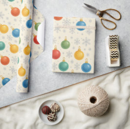 Waterverf Kerst Ornamenten & Sneeuwvlokken - Cadeaupapier