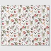 Waterverf Kerst Paddestoelen Rustiek Bos Cadeaupapier (Vlak)