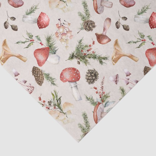 Waterverf Kerst Paddestoelen Rustiek Bos Tissuepapier (Detail)