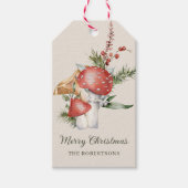 Waterverf Kerst Paddestoelen Rustiek Woodland Cadeaulabel (Voorkant)