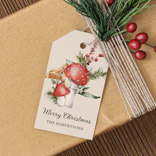 Waterverf Kerst Paddestoelen Rustiek Woodland Cadeaulabel