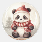 Waterverf Kerst Panda Beer Ronde Sticker (Voorkant)