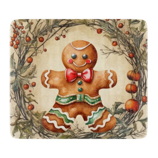 Waterverf Kerst peperkoekje Snijplank (Voorkant)