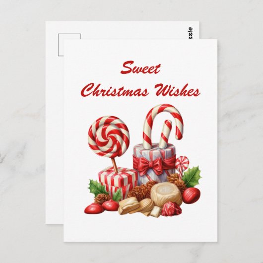 waterverf Kerst pepermunt snoep tekst toevoegen Briefkaart (Voorkant / Achterkant)