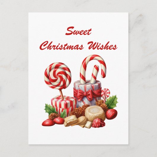 waterverf Kerst pepermunt snoep tekst toevoegen Briefkaart (Voorkant)