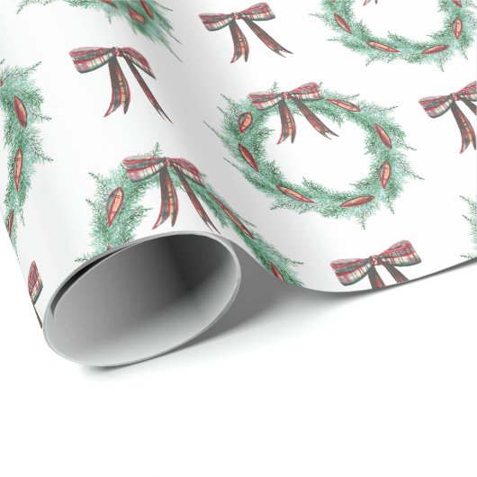Waterverf Kerst Plaid Bow Garland Cadeaupapier (Rol Hoek)