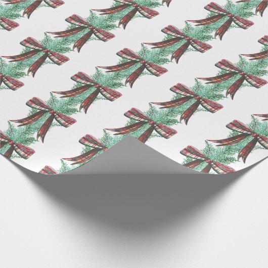 Waterverf Kerst Plaid Bow Garland Cadeaupapier (Hoek)