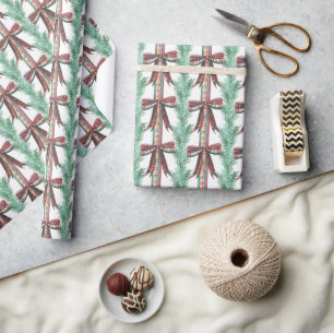 Waterverf Kerst Plaid Bow Garland Cadeaupapier