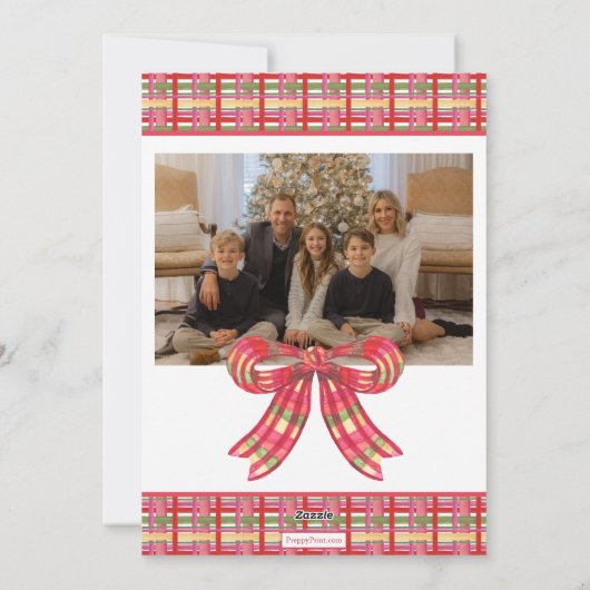 Waterverf Kerst Plaid Bow Garland Feestdagenkaart (Achterkant)