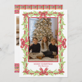 Waterverf Kerst Plaid Bow Garland Feestdagenkaart