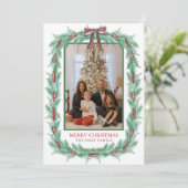 Waterverf Kerst Plaid Bow Garland Foto Feestdagenkaart (Staand voorkant)