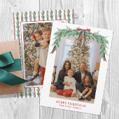 Waterverf Kerst Plaid Bow Garland Foto Feestdagenkaart