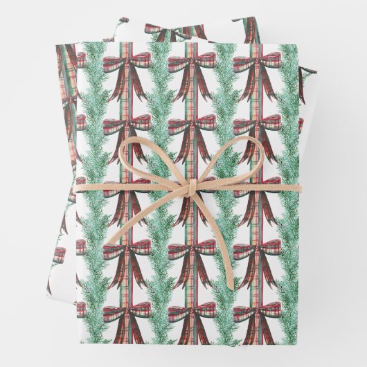 Waterverf Kerst Plaid Bow Garland Inpakpapier Vel (In situ)