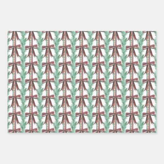 Waterverf Kerst Plaid Bow Garland Inpakpapier Vel (Voorkant)