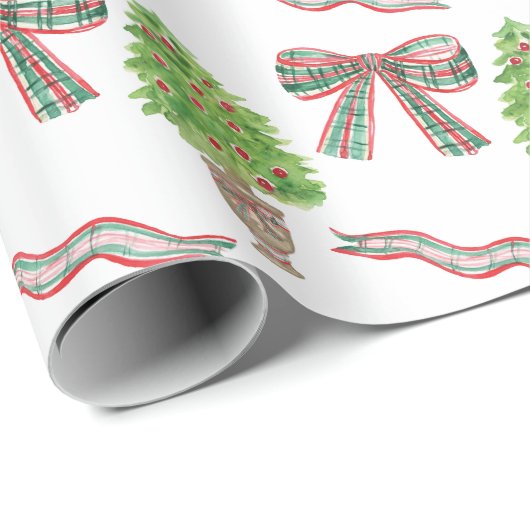 Waterverf Kerst Plaid Bow & Topiary Cadeaupapier (Rol Hoek)