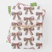 Waterverf Kerst Plaid Bow & Topiary Inpakpapier Vel (In situ)