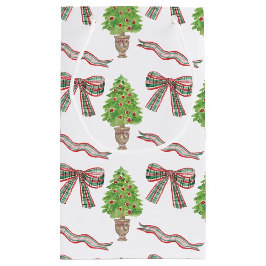 Waterverf Kerst Plaid Bow & Topiary Klein Cadeauzakje (Achterkant)