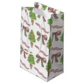 Waterverf Kerst Plaid Bow & Topiary Klein Cadeauzakje (Achterkant Gekanteld)