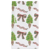 Waterverf Kerst Plaid Bow & Topiary Klein Cadeauzakje (Voorkant)