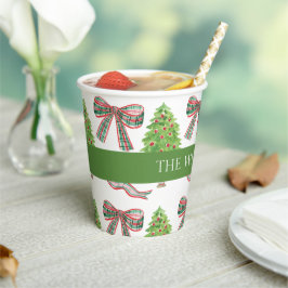 Waterverf Kerst Plaid Bow & Topiary Papieren Bekers