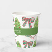 Waterverf Kerst Plaid Bow & Topiary Papieren Bekers (Achterkant)