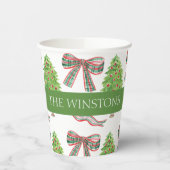 Waterverf Kerst Plaid Bow & Topiary Papieren Bekers (Links)