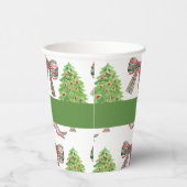 Waterverf Kerst Plaid Bow & Topiary Papieren Bekers (Rechts)