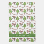 Waterverf Kerst Plaid Bow & Topiary Theedoek (Verticaal)